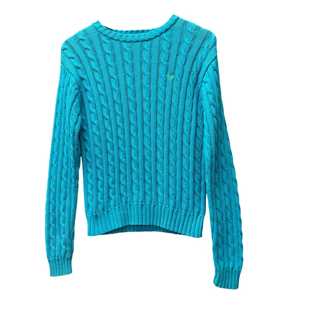 Lilly Pulitzer Sweater Womens Medium Cable Knit Blue Pullover Coastal Cotton VTG